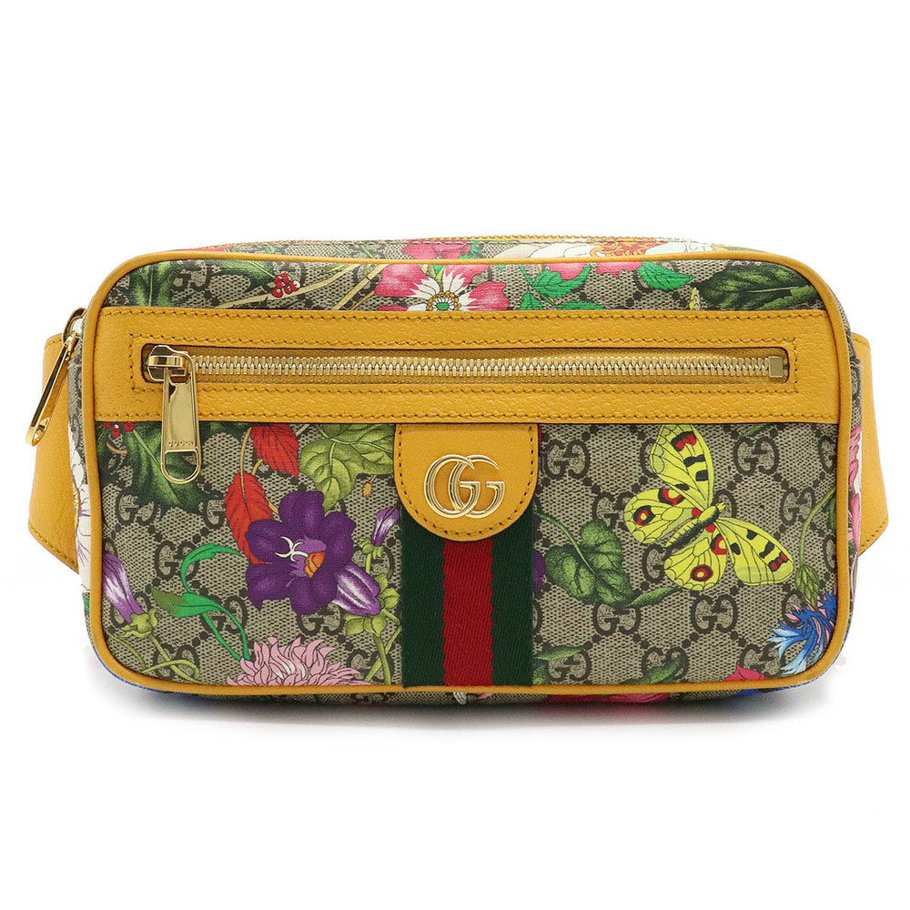 Gucci Ophidia Flora Flower Belt Bag Body Waist Leather Beige Brown Yellow